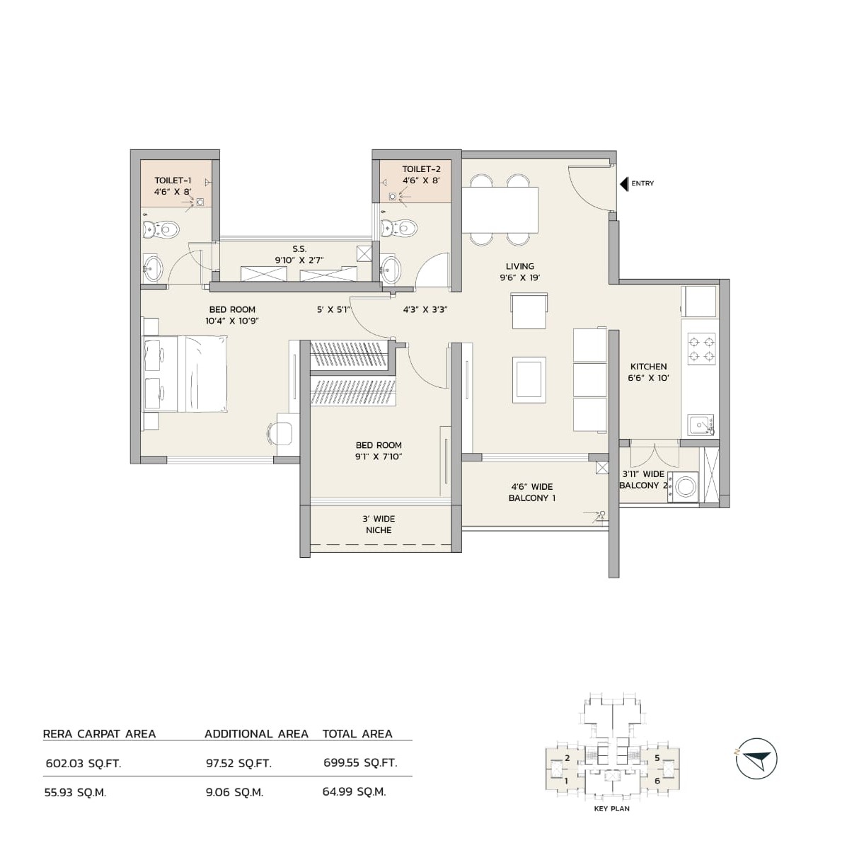 2 BHK Floor Plan